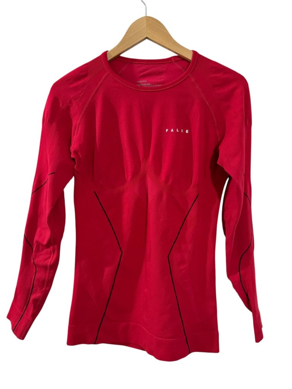 FALKE Red Ergonomic Skiing Athletic Long Sleeve Base Layer L